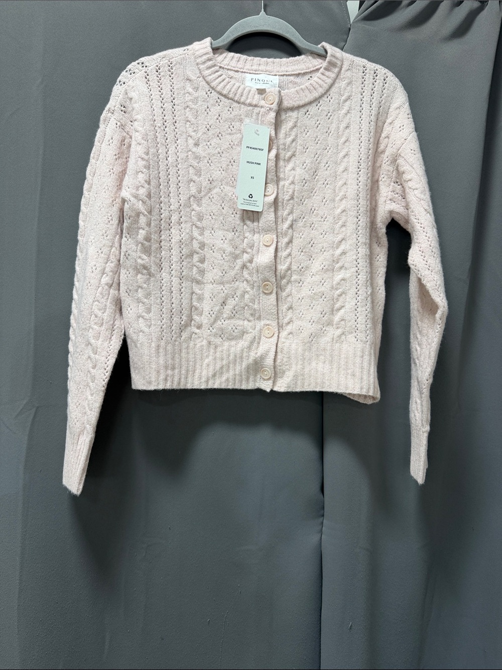 Pinque Amalia Long Sleeve Pointelle Cardigan - Light Pink - XS